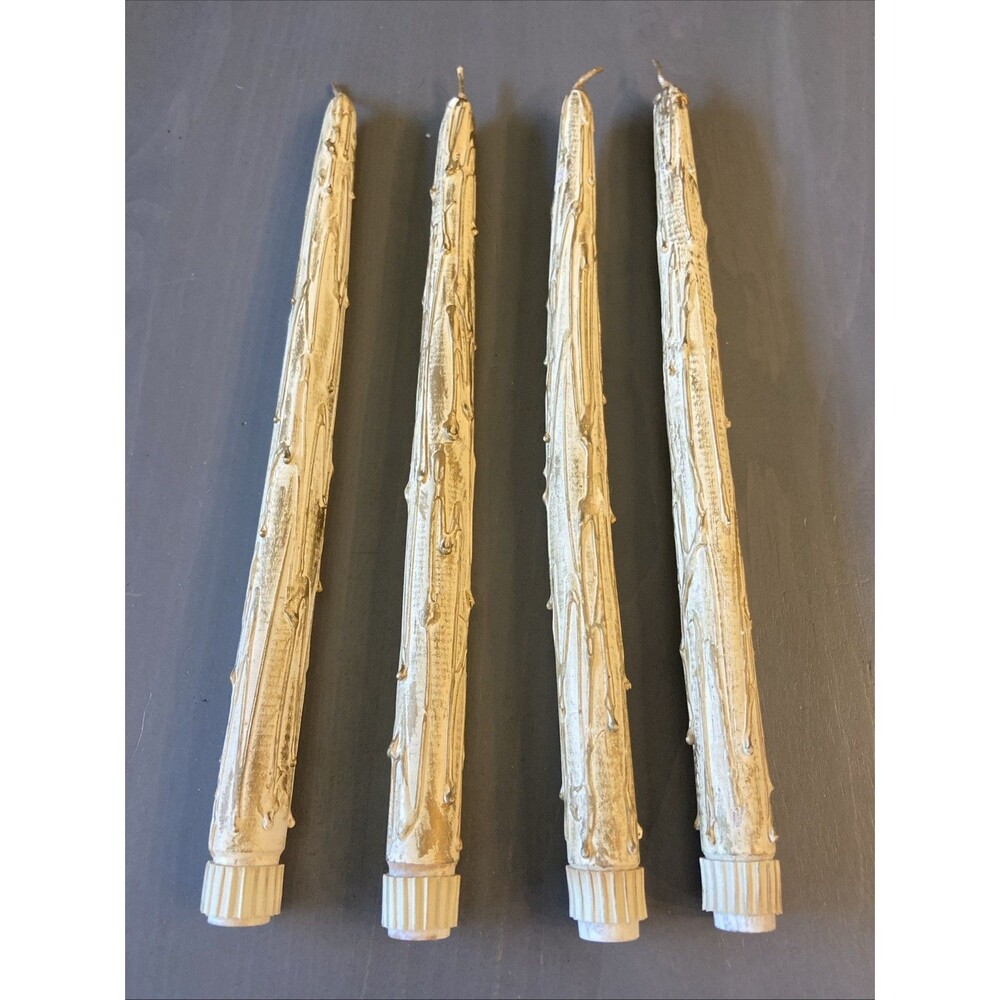 2 Pair MCM Candles White Wood Dripping Taper Candlesticks Decorative Halloween